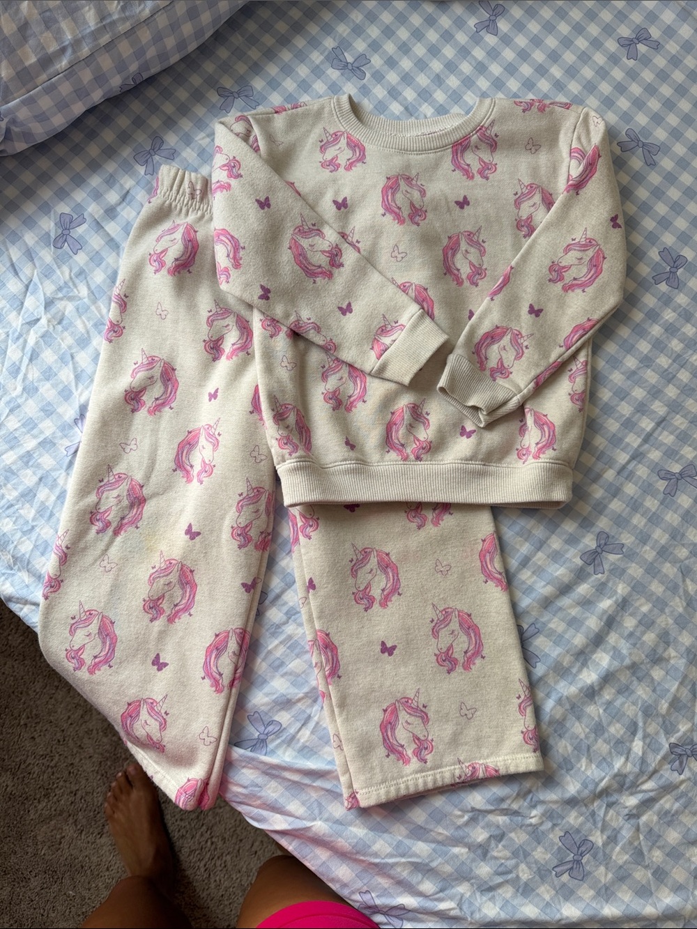 Kids Unicorn Print Pink Cream Pajama Set